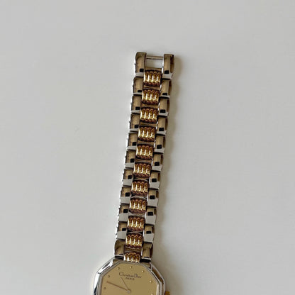 Dior 1990s Octagon Two Tone Gold Plated Watch