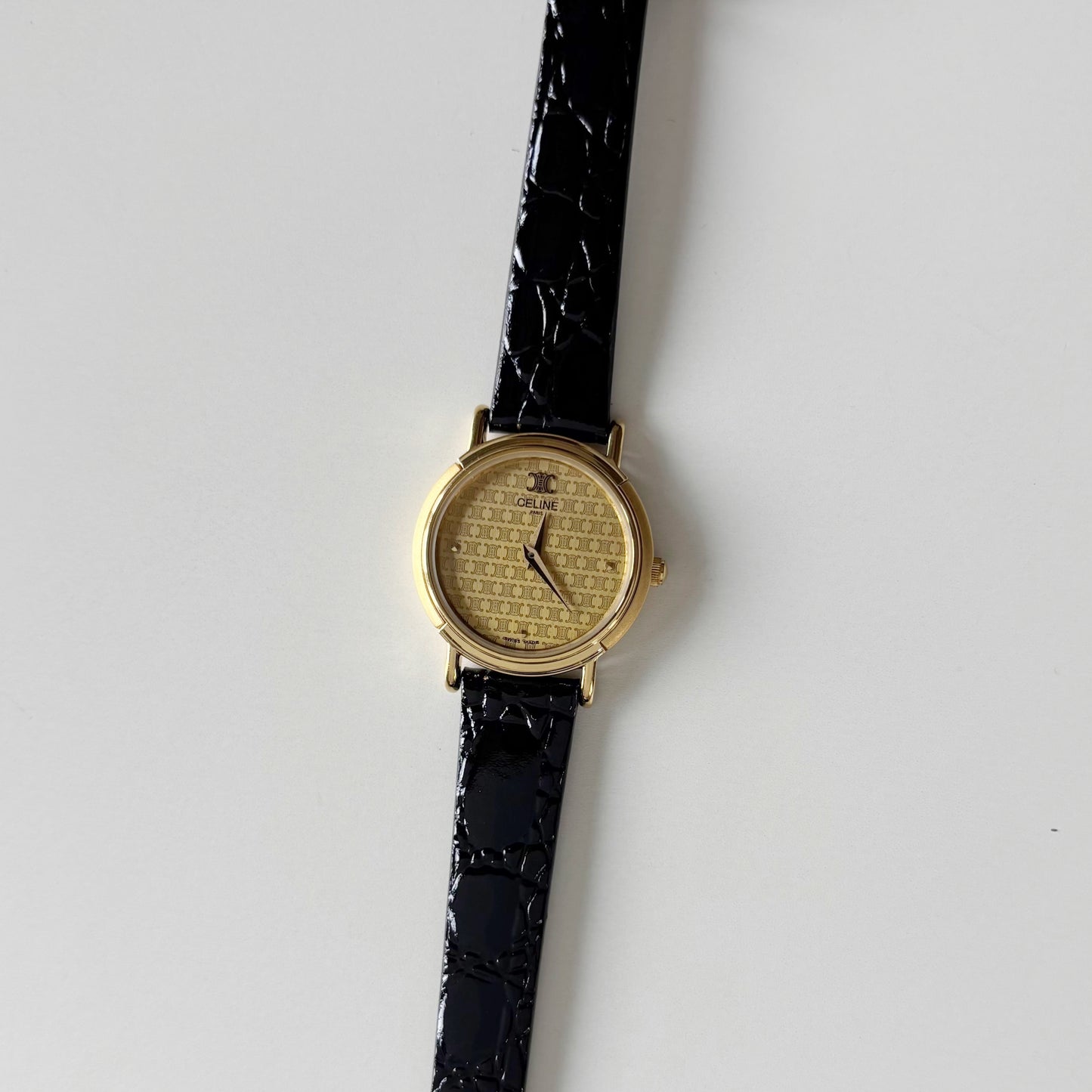 Celine 1990s Round Dial Gold Plated Watch