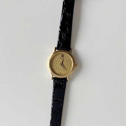 Celine 1990s Round Dial Gold Plated Watch