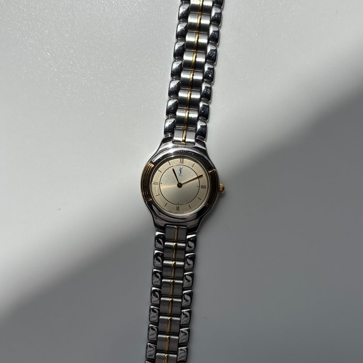 Yves Saint Laurent 1990s Round Dial Two Tone Gold Plated Watch