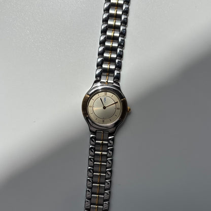 Yves Saint Laurent 1990s Round Dial Two Tone Gold Plated Watch