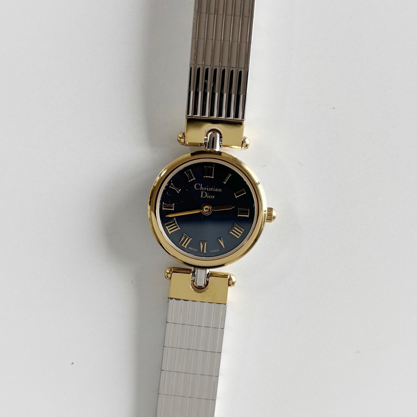 Dior 1990s Navy Dial Gold Plated Two Tone Watch