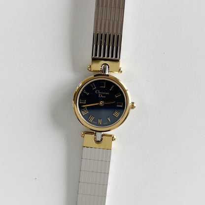 Dior 1990s Navy Dial Gold Plated Two Tone Watch