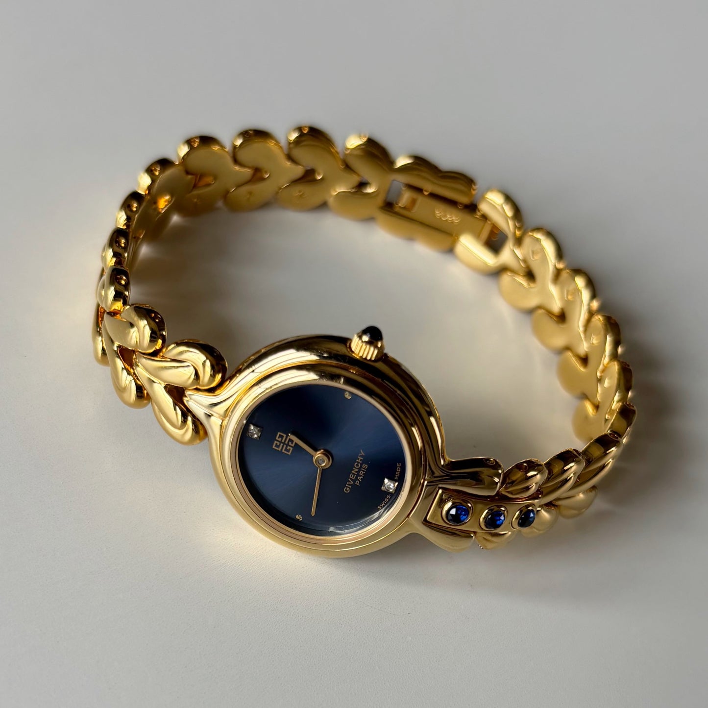 Givenchy 1990s Navy Round Dial Gold Plated Watch