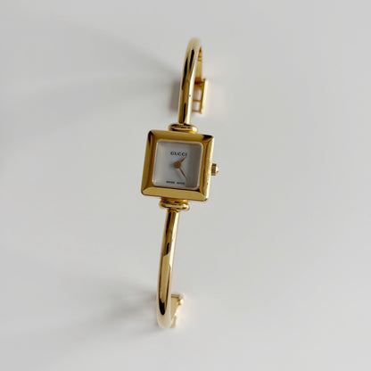 Gucci 1990s Square Dial Gold Plated Bangle Watch