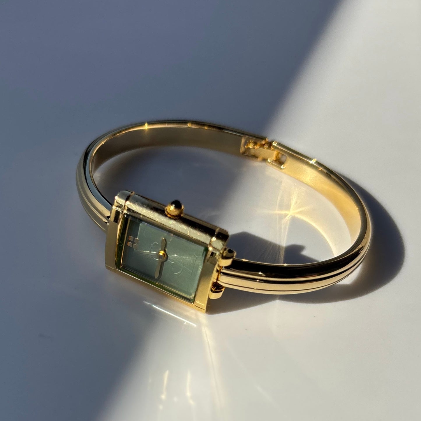 Yves Saint Laurent 1990s Green Dial Gold Plated Bangle Watch