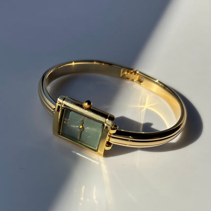 Yves Saint Laurent 1990s Green Dial Gold Plated Bangle Watch