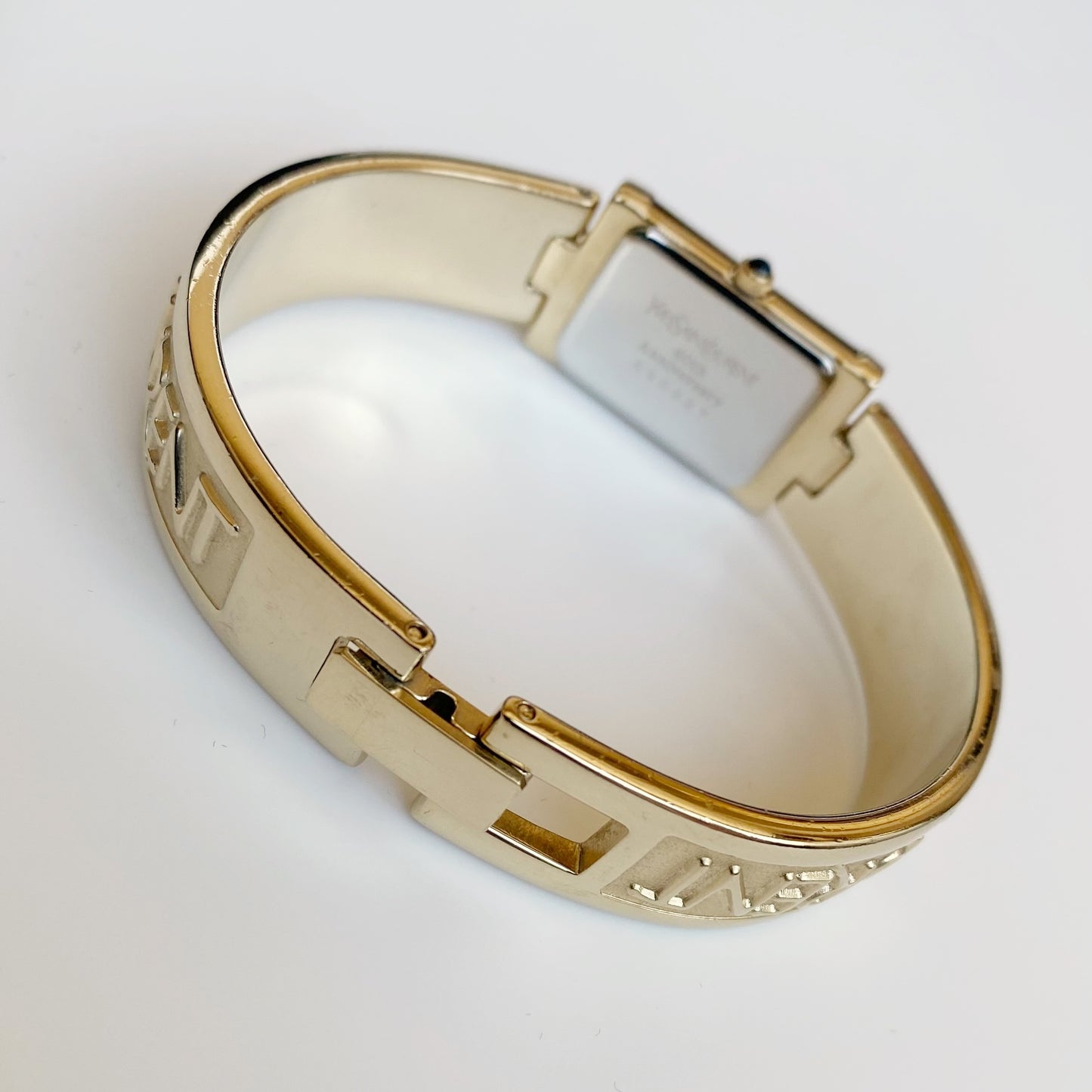 Yves Saint Laurent 1990s Seashell Dial Gold Plated Bangle Watch