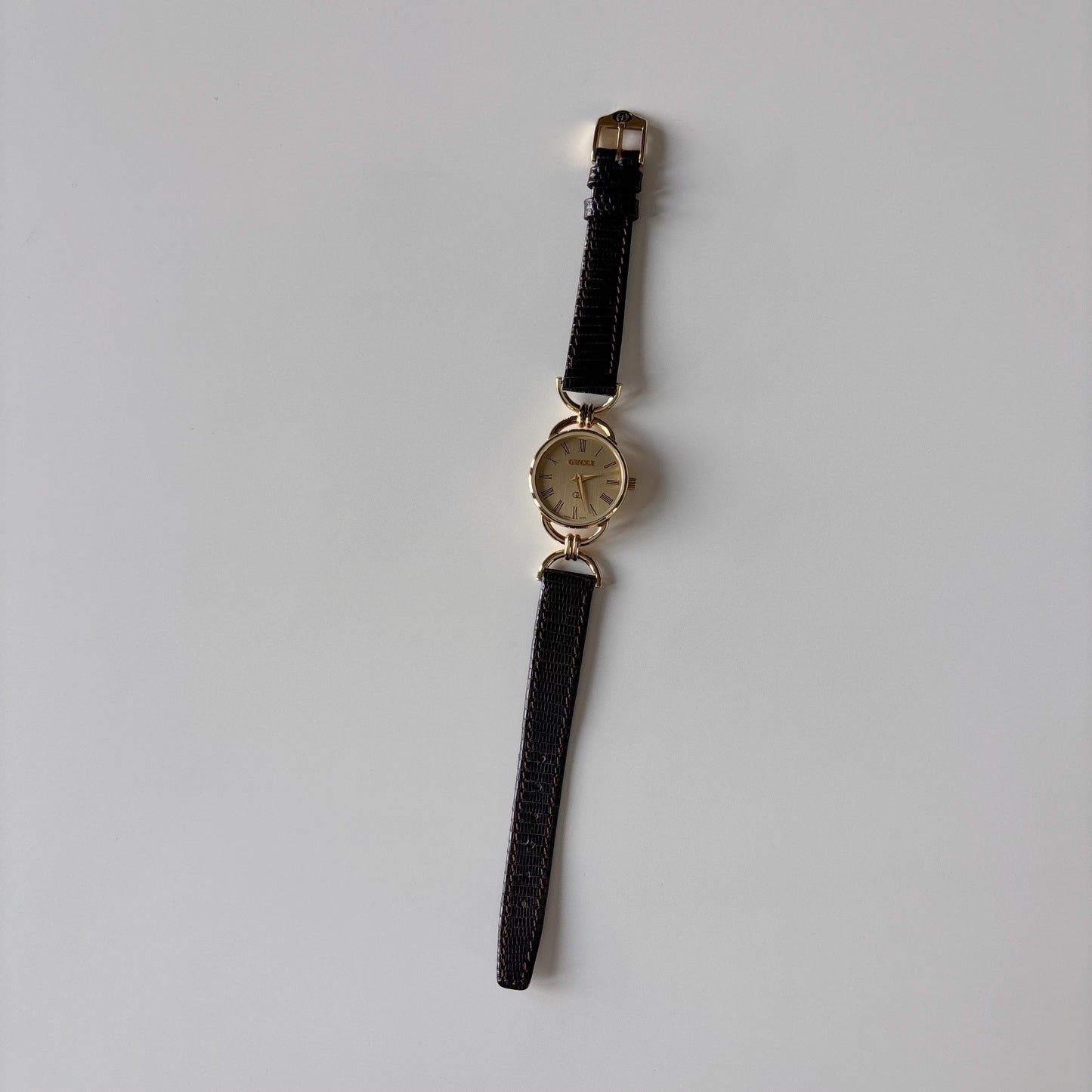 Gucci 1980s Round Dial Horsebit Gold Plated Watch