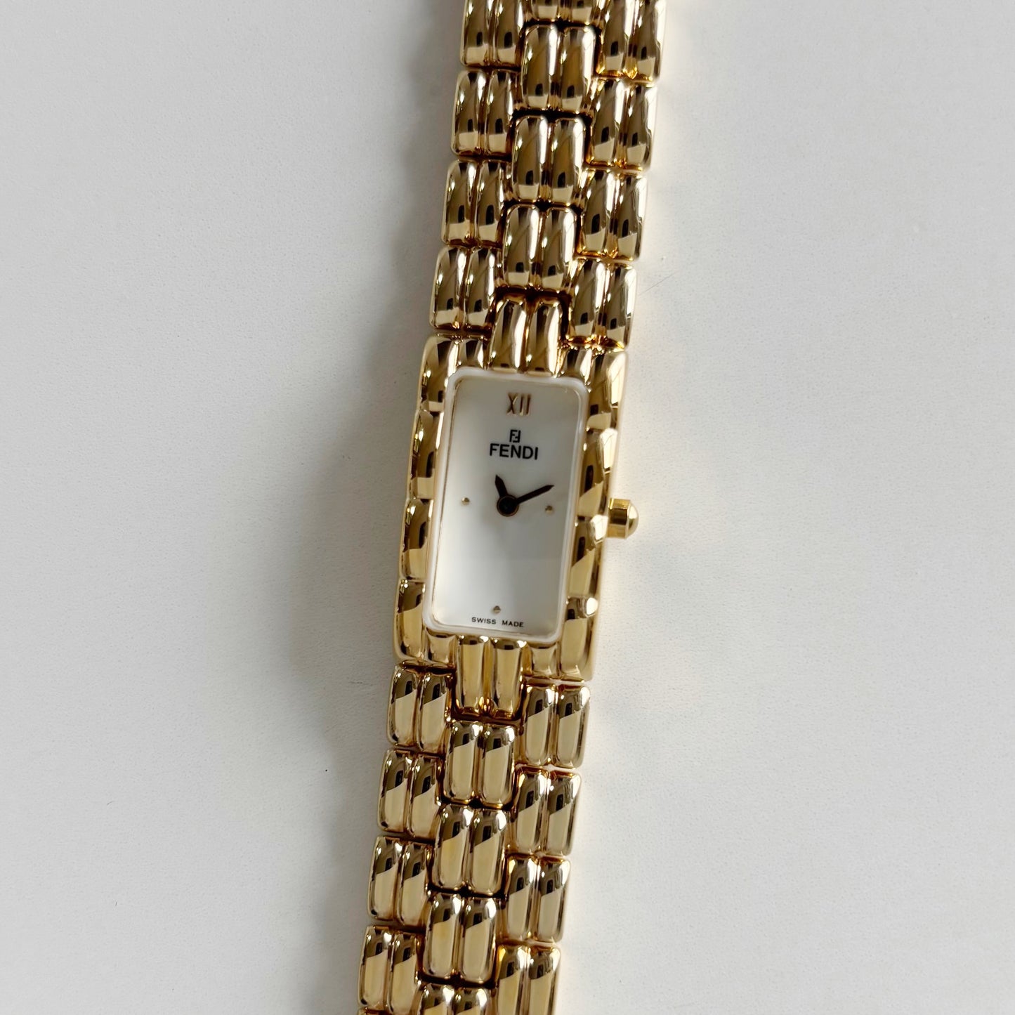 Fendi 1990s Rectangular Dial Gold Plated Watch