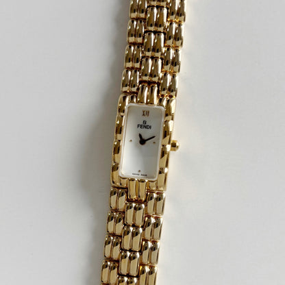 Fendi 1990s Rectangular Dial Gold Plated Watch