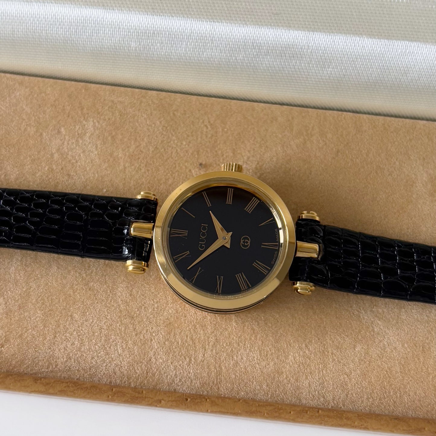 Gucci 1990s Sherry Black Dial Gold Plated Watch