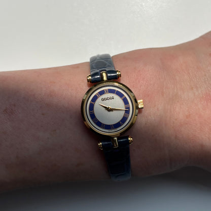 Gucci 1990s Sherry Round Dial Blue Watch