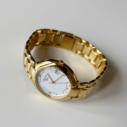 Dior 1990s Date Round Dial Gold Plated Watch (Large)