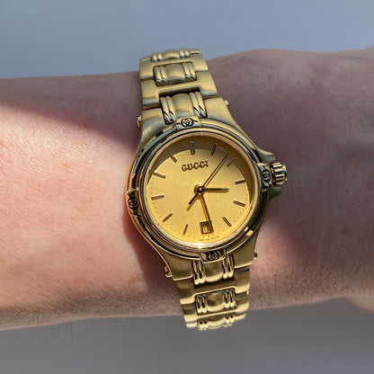 Gucci 1990s Date Gold Plated Watch
