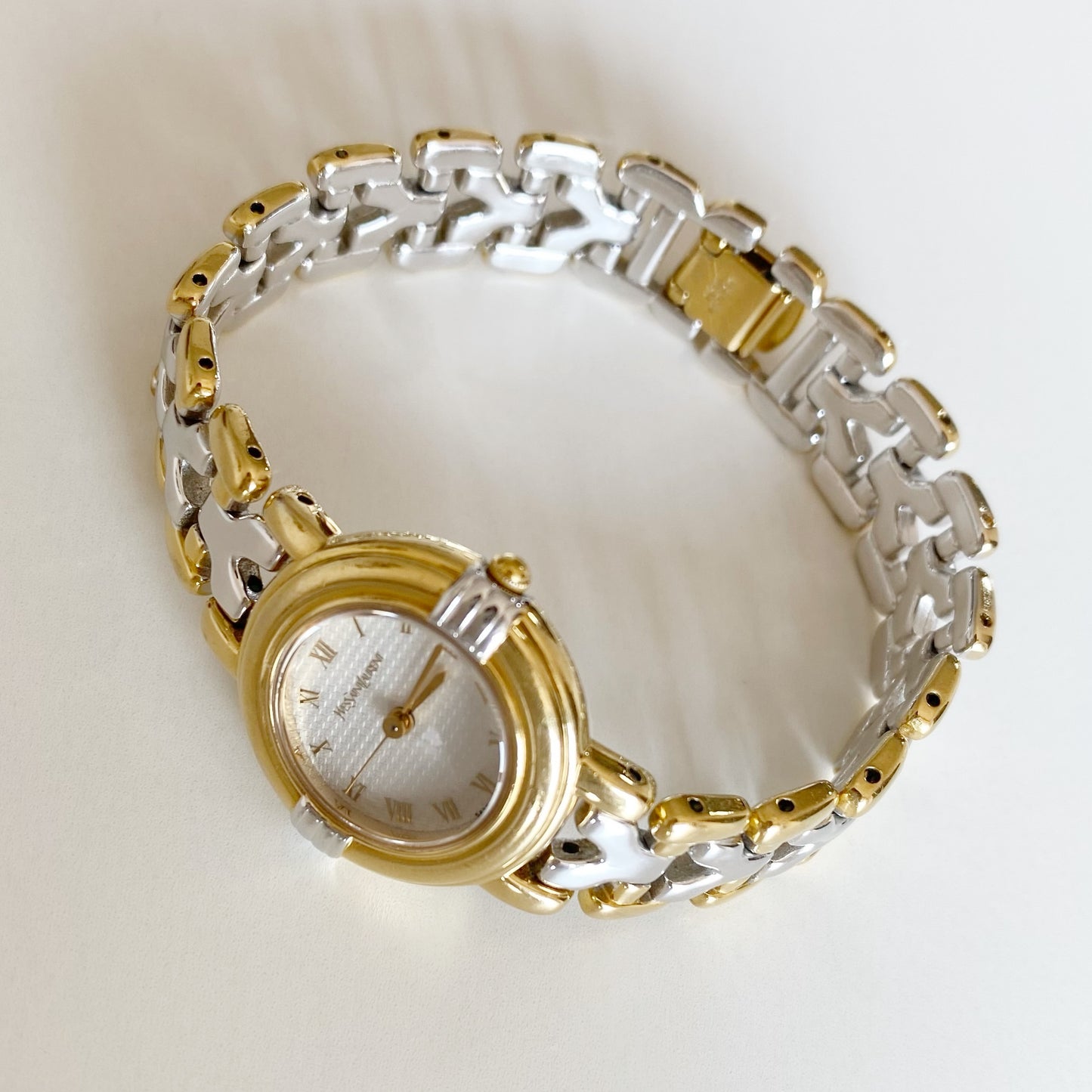 Yves Saint Laurent 1990s Two Tone Round Dial Gold Plated Watch