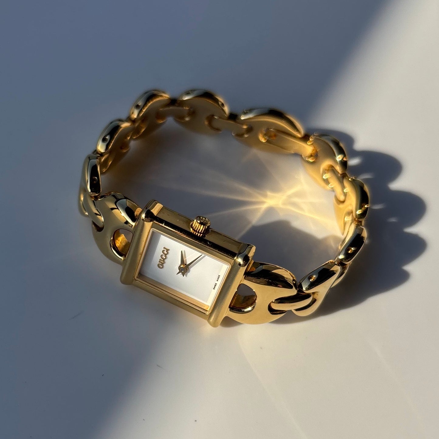 Gucci 1990s Interchangeable Strap Gold Plated Watch with 3 straps, case