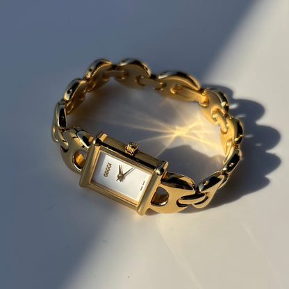 Gucci 1990s Interchangeable Strap Gold Plated Watch with 3 straps, case