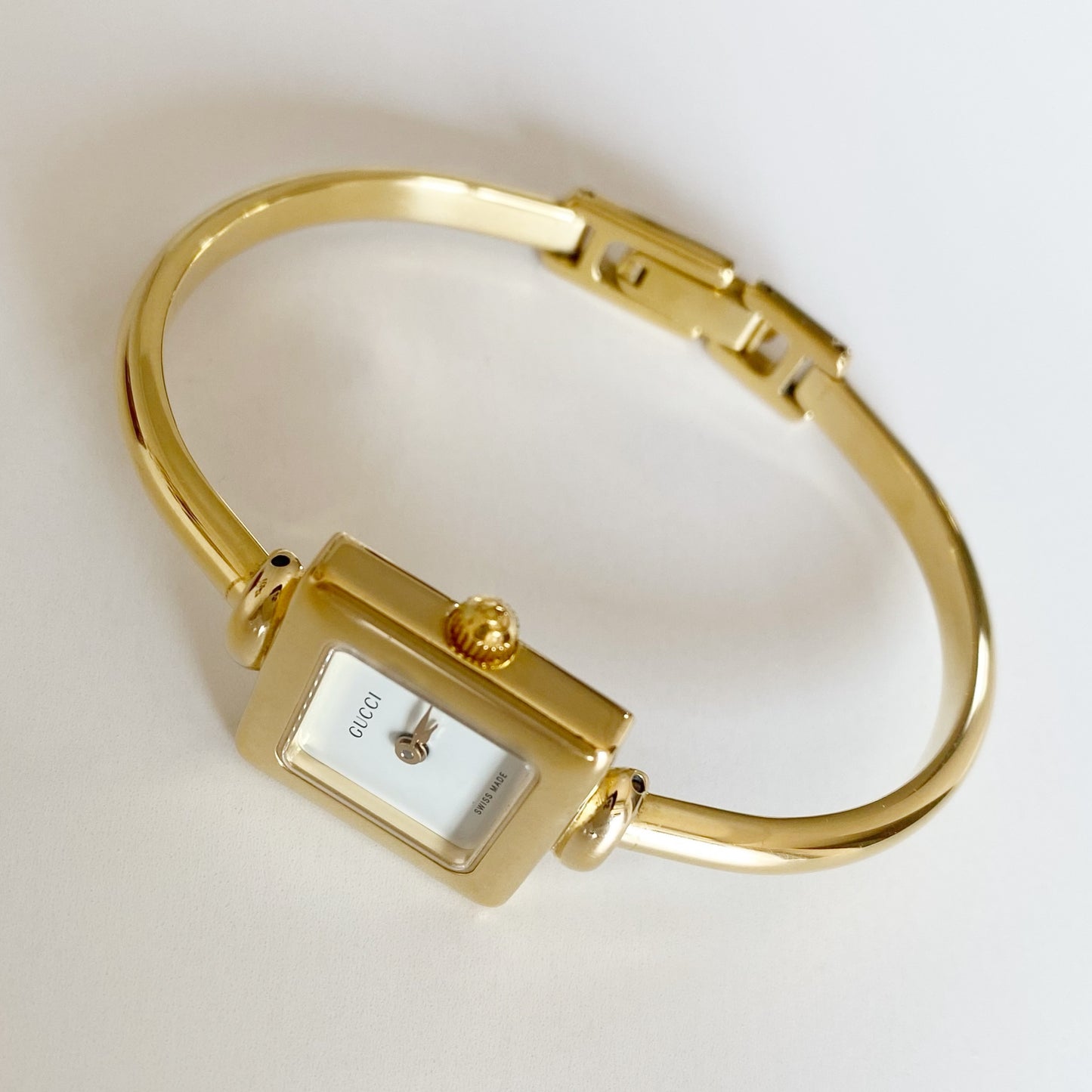 Gucci 1990s Square Dial Gold Plated Bangle Watch