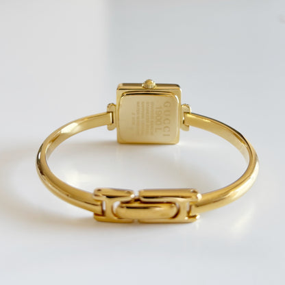 Gucci 1990s Square Dial Gold Plated Bangle Watch (Small)