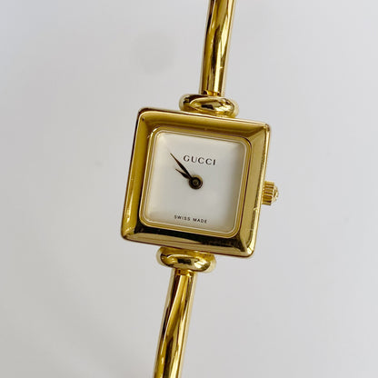 Gucci 1990s Square Gold Plated Bangle Watch