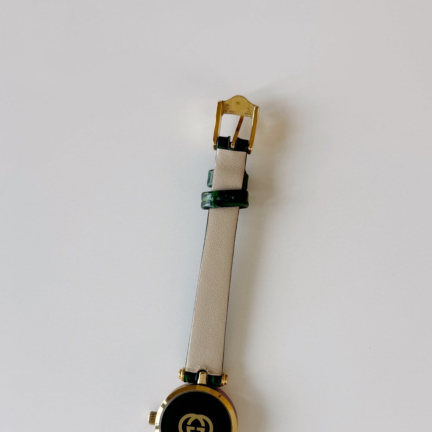 Gucci 1990s Green Round Dial Gold Plated Watch