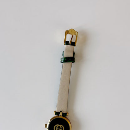 Gucci 1990s Green Round Dial Gold Plated Watch