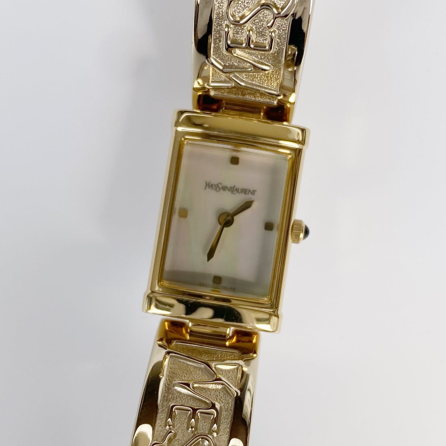 Yves Saint Laurent 1990s Seashell Dial Gold Plated Bangle Watch