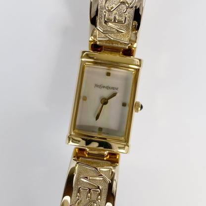 Yves Saint Laurent 1990s Seashell Dial Gold Plated Bangle Watch