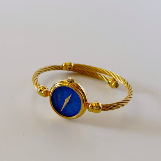 Gucci 1990s Blue Dial Gold Plated Cable Bangle Watch