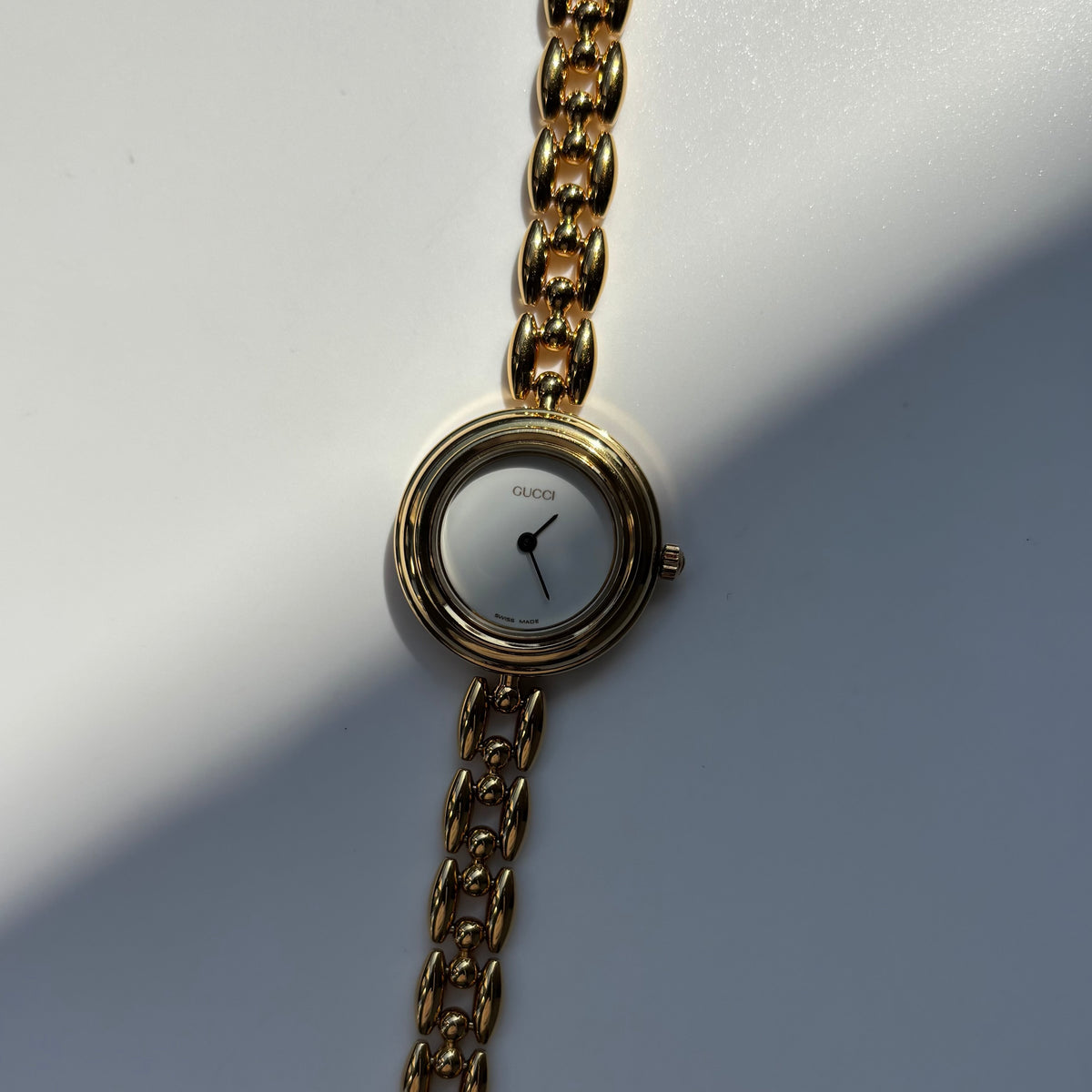 Gucci 1990s Interchangeable Bezel Gold Plated Rice Chain Watch with 6 bezels, case (160mm)