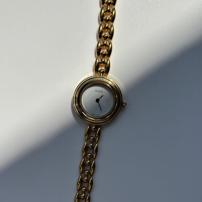 Gucci 1990s Interchangeable Bezel Gold Plated Rice Chain Watch with 6 bezels, case (160mm)