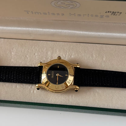 Gucci 1990s Black Dial Gold Plated Watch