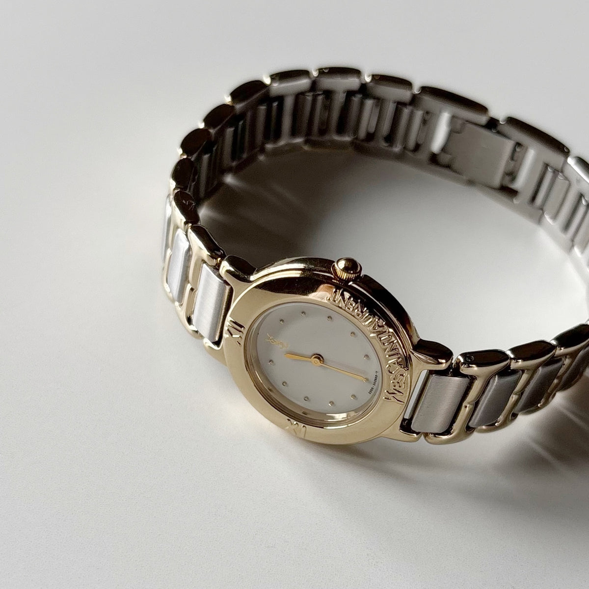 Yves Saint Laurent 1990s Round Dial Two Tone Gold Plated Watch