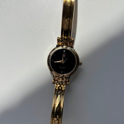 Givenchy 1990s Black Round Dial Gold Plated Bangle Watch