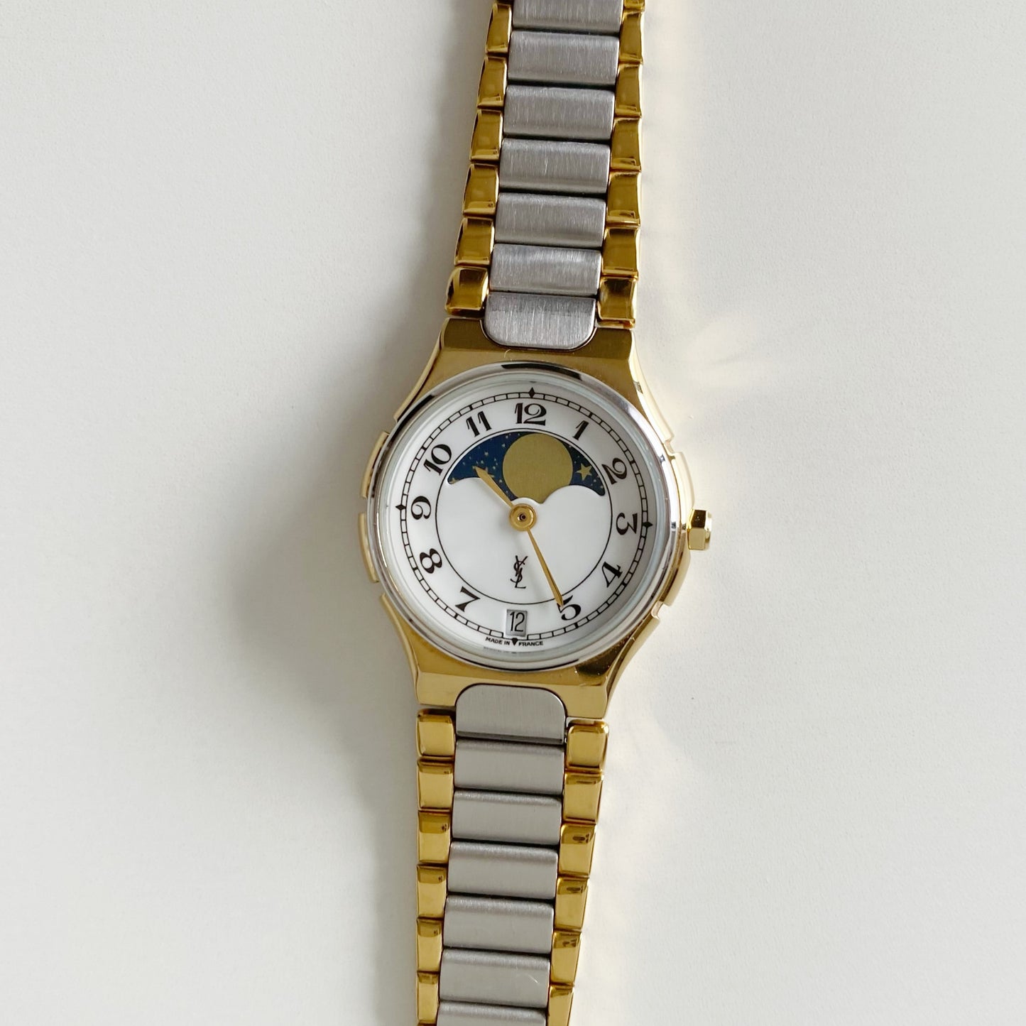 Yves Saint Laurent 1990s Moon Phase Two Tone Watch