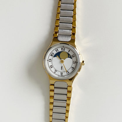 Yves Saint Laurent 1990s Moon Phase Two Tone Watch