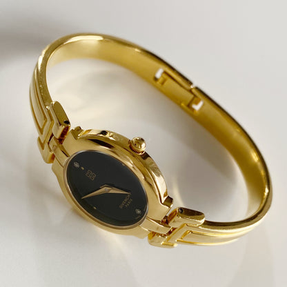 Givenchy 1990s Black Dial Gold Plated Bangle Watch