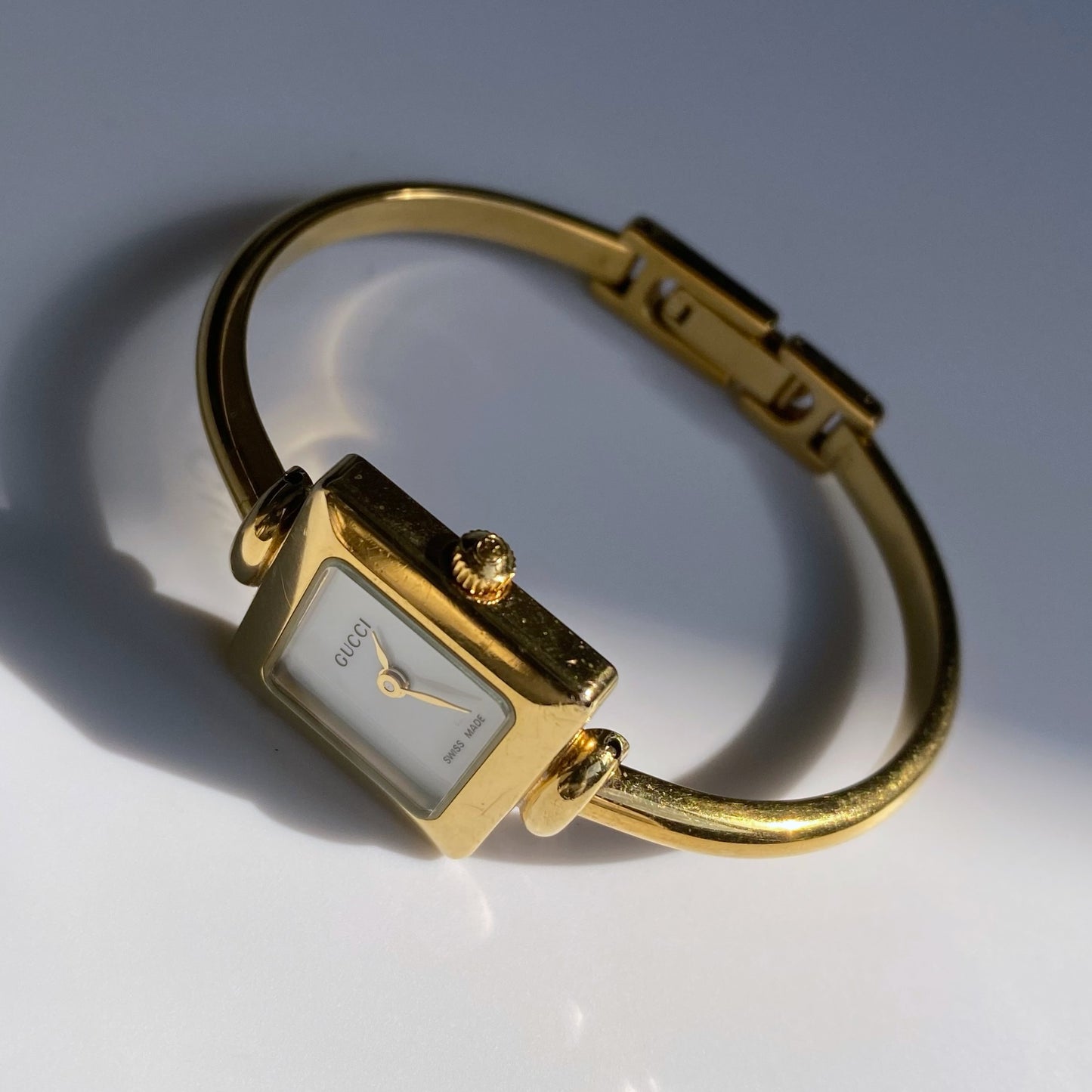 Gucci 1990s Square Gold Plated Bangle Watch