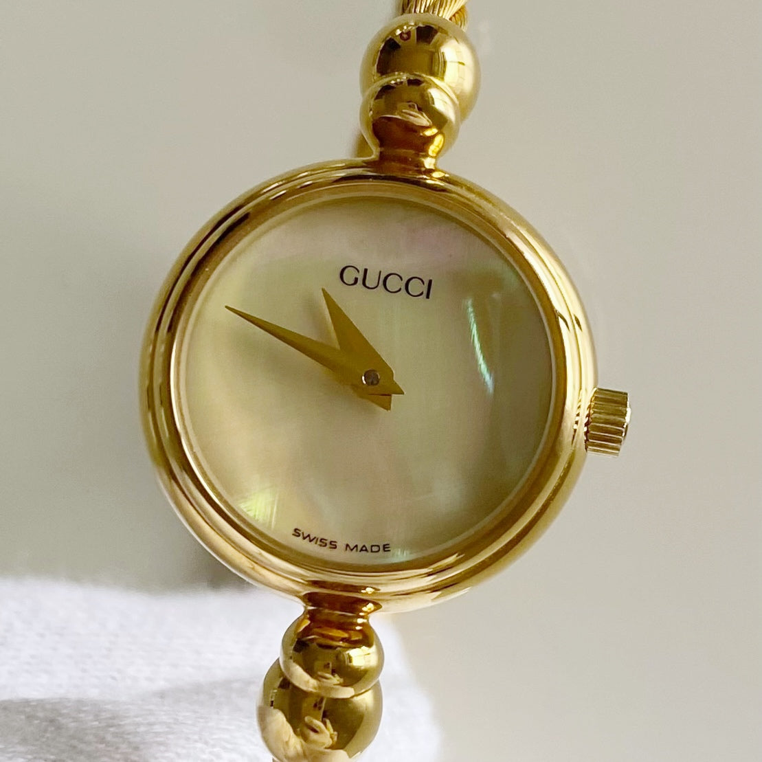 Gucci 1990s Seashell Dial Gold Plated Bangle Watch