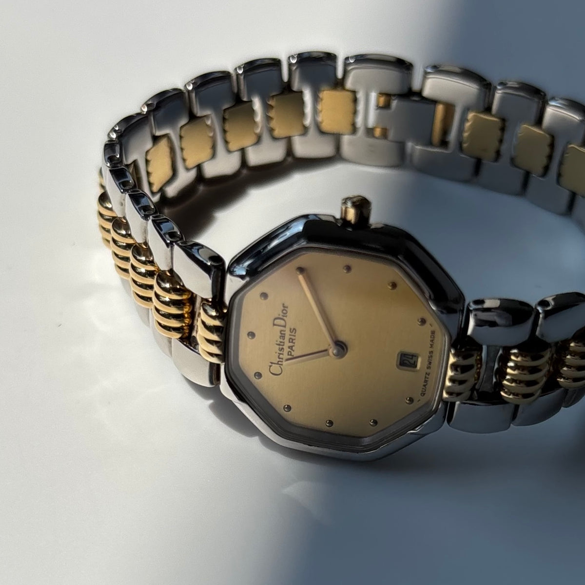Dior 1990s Octagon Two Tone Gold Plated Watch