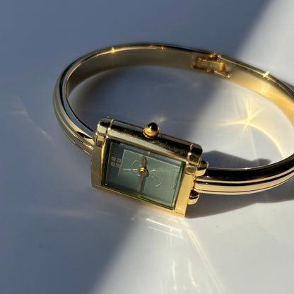 Yves Saint Laurent 1990s Green Dial Gold Plated Bangle Watch
