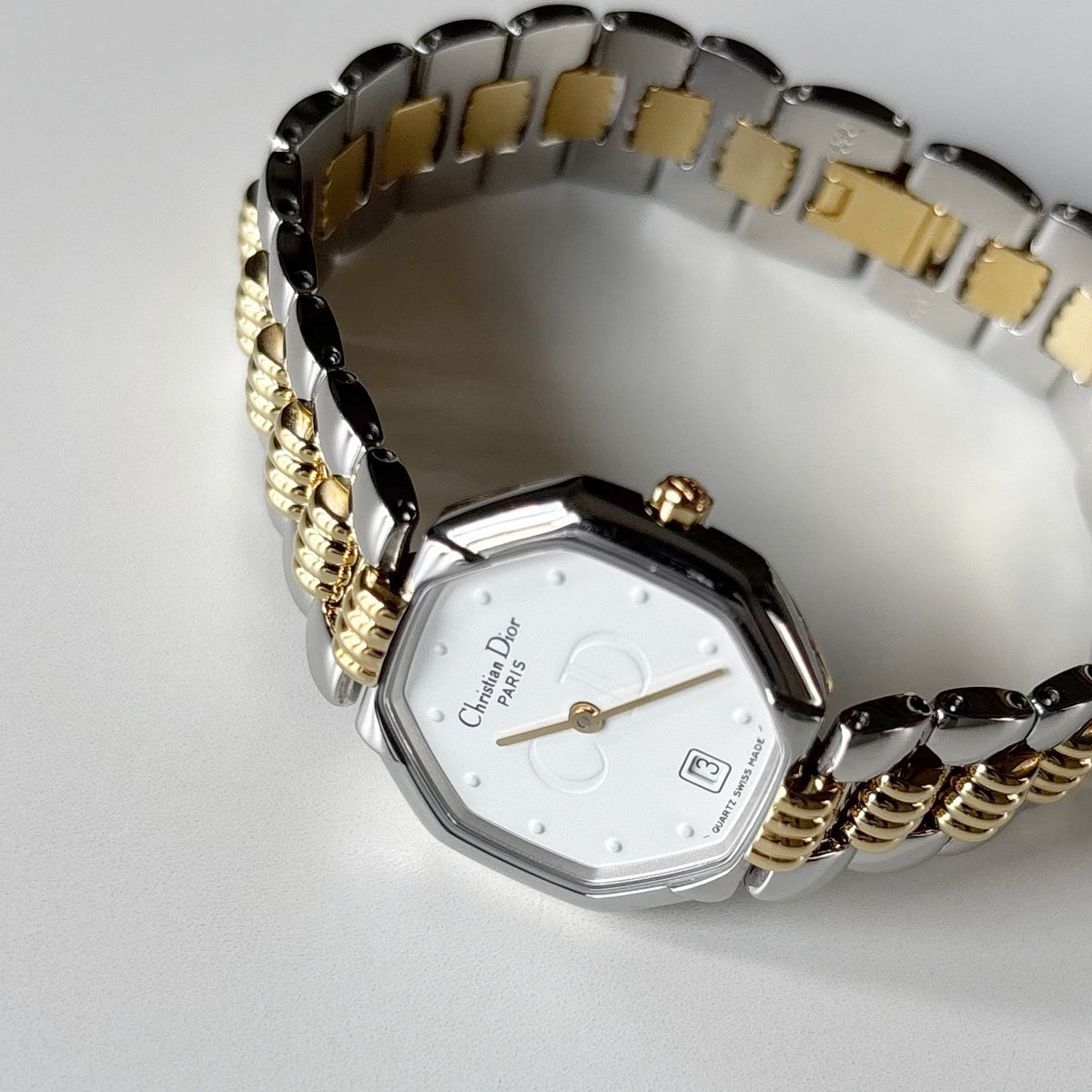 Dior 1990s Octagon Dial Two Tone Gold Plated Watch