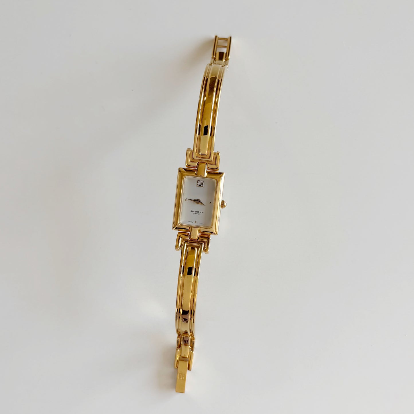 Givenchy 1990s Rectangular Dial Gold Plated Bangle Watch