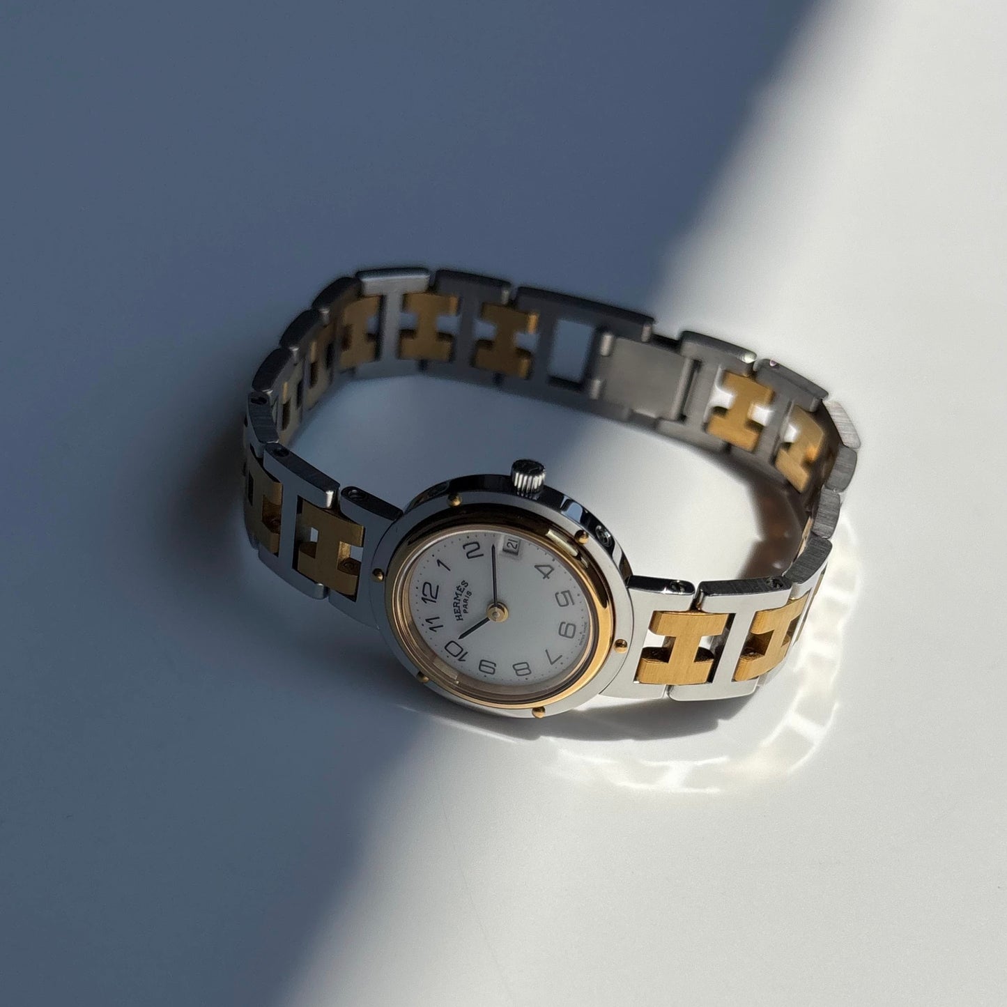 Hermes 1990s Clipper Round Dial Two Tone Gold Plated Watch