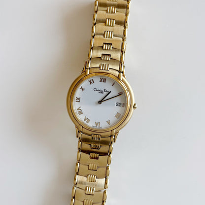 Dior 1990s Date Round Dial Gold Plated Watch (Large)