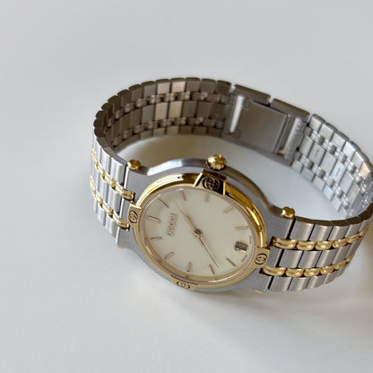 Gucci 1990s Date Round Cream Dial Two Tone Watch (Large)