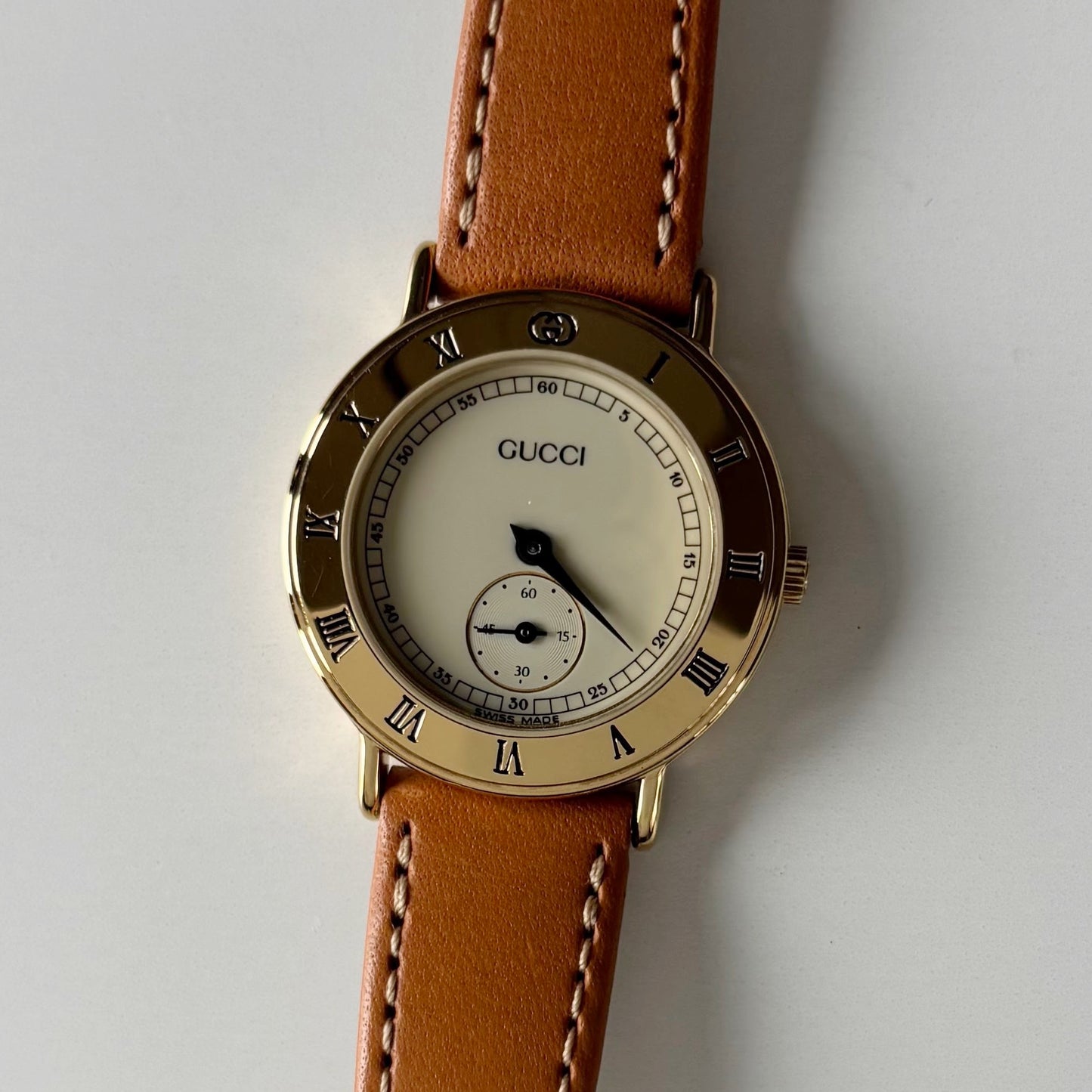 Gucci 1990s Sub Second Round Dial Gold Plated Watch