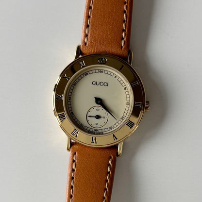 Gucci 1990s Sub Second Round Dial Gold Plated Watch
