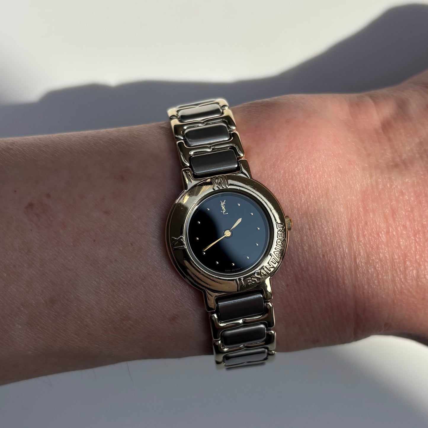 Yves Saint Laurent 1990s Black Dial Two Tone Watch